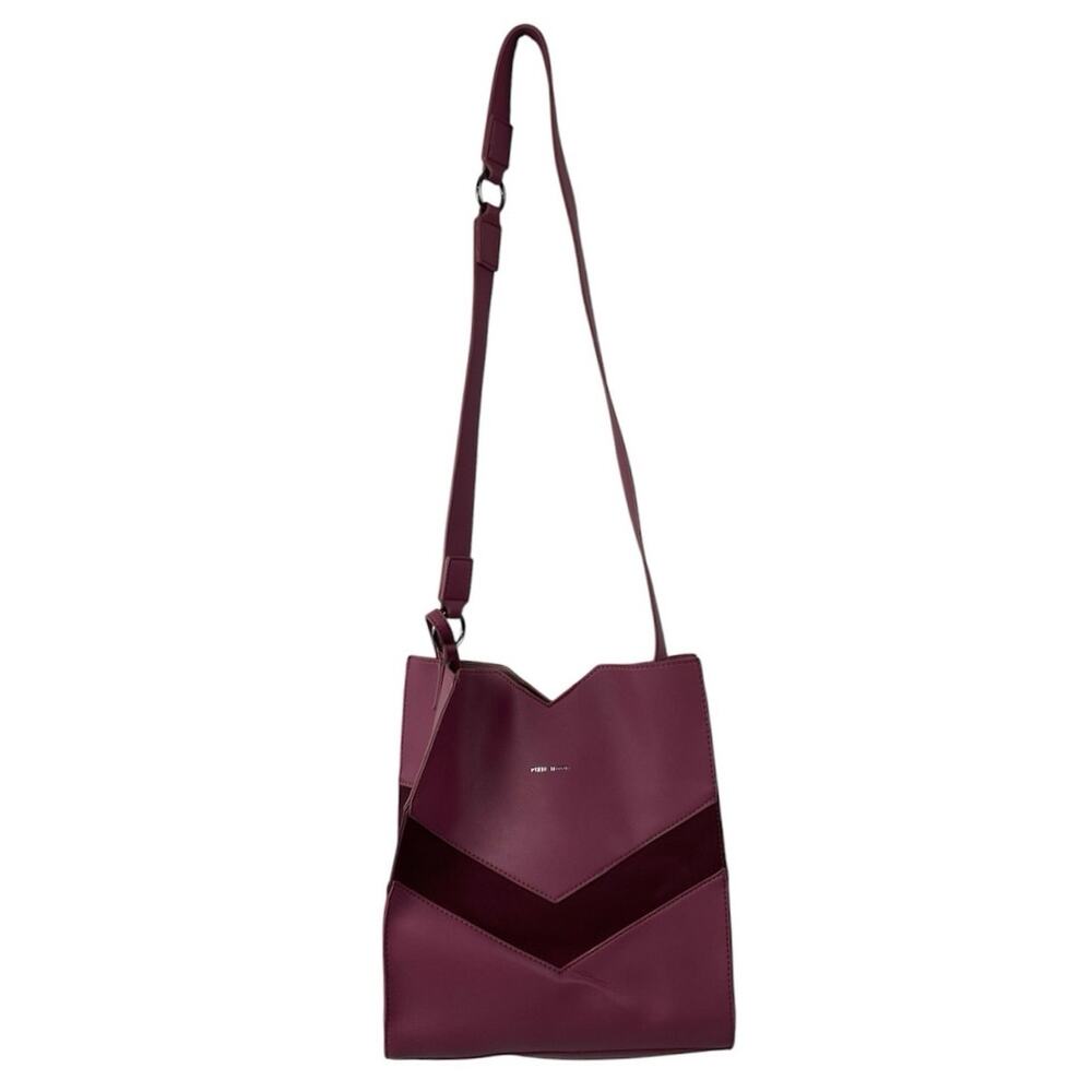 Pixie Mood Emily Pink Burgundy Chevron With Pouch Vegan Leather Crossbody Bag OS